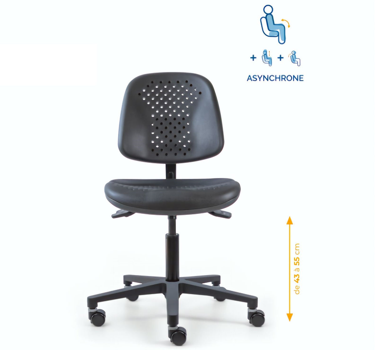 Chaise polyuréthane, Chaise atelier polyuréthane, chaise pour atelier polyuréthane, siège pour atelier, siège atelier polyuréthane, chaise polyuréthane perforé, siège microtechnique, chaise d'atelier pour industrie, chaise d'atelier esat, mobilier de bure