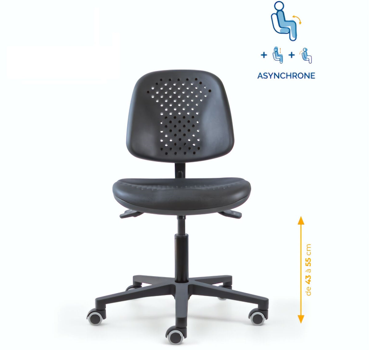 Chaise polyuréthane, Chaise atelier polyuréthane, chaise pour atelier polyuréthane, siège pour atelier, siège atelier polyuréthane, chaise polyuréthane perforé, siège microtechnique, chaise d'atelier pour industrie, chaise d'atelier esat, mobilier de bure