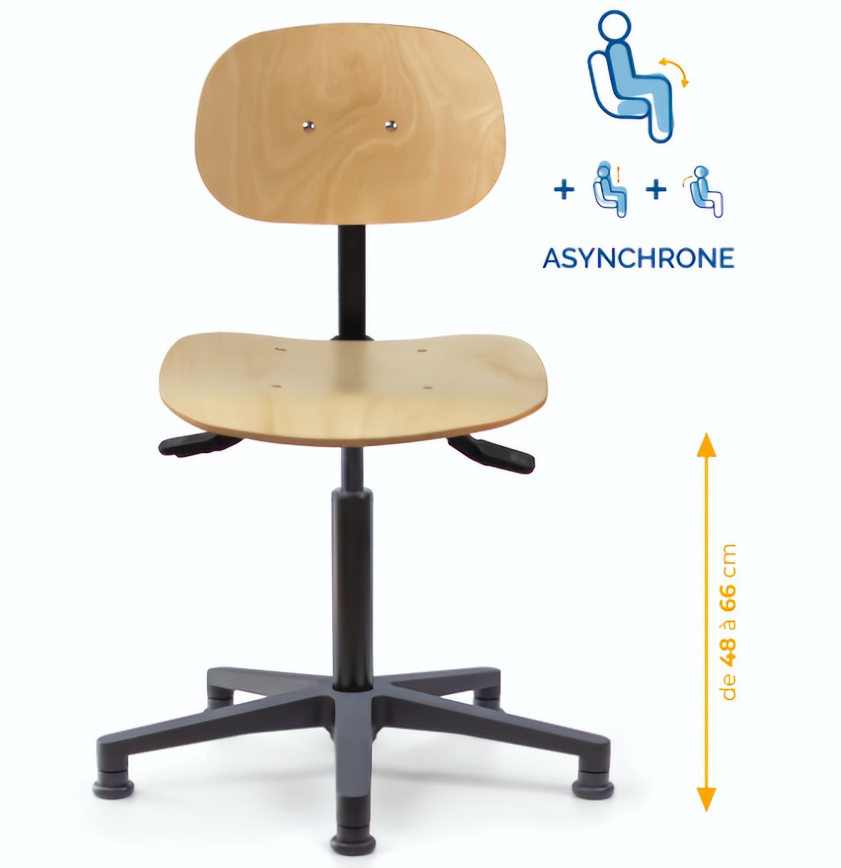 Chaise atelier bois, Chaise d'atelier en bois, chaise atelier en bois ergonomique, chaise atelier asynchrone en bois, chaise d'atelier professionnel, mobilier de bureau, Besançon