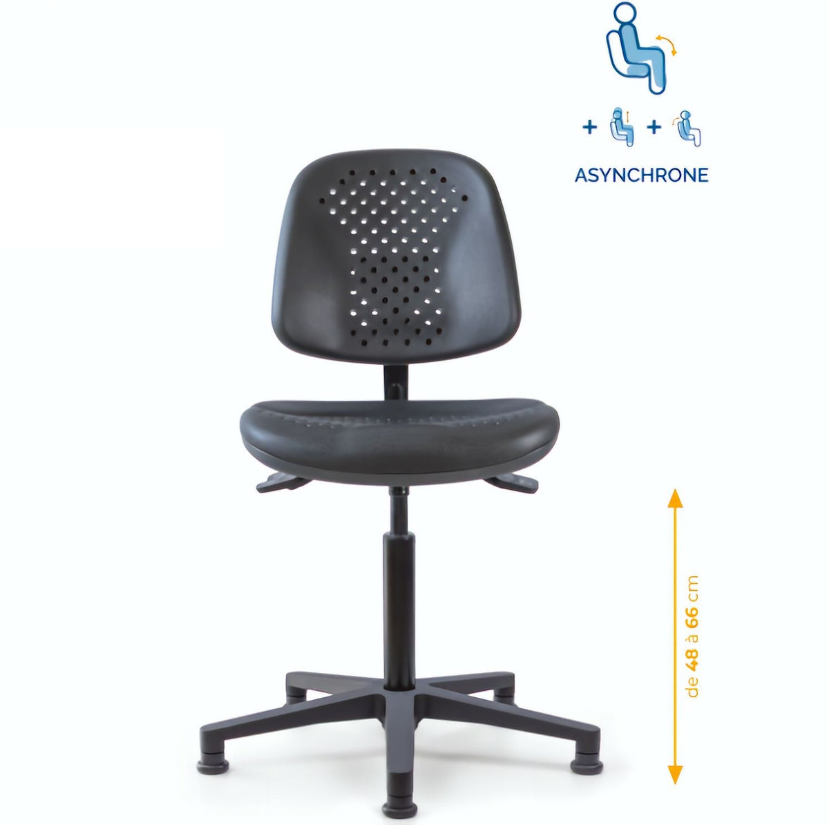 Chaise polyuréthane, Chaise atelier polyuréthane, chaise pour atelier polyuréthane, siège pour atelier, siège atelier polyuréthane, chaise polyuréthane perforé, siège microtechnique, chaise d'atelier pour industrie, chaise d'atelier esat, mobilier de bure