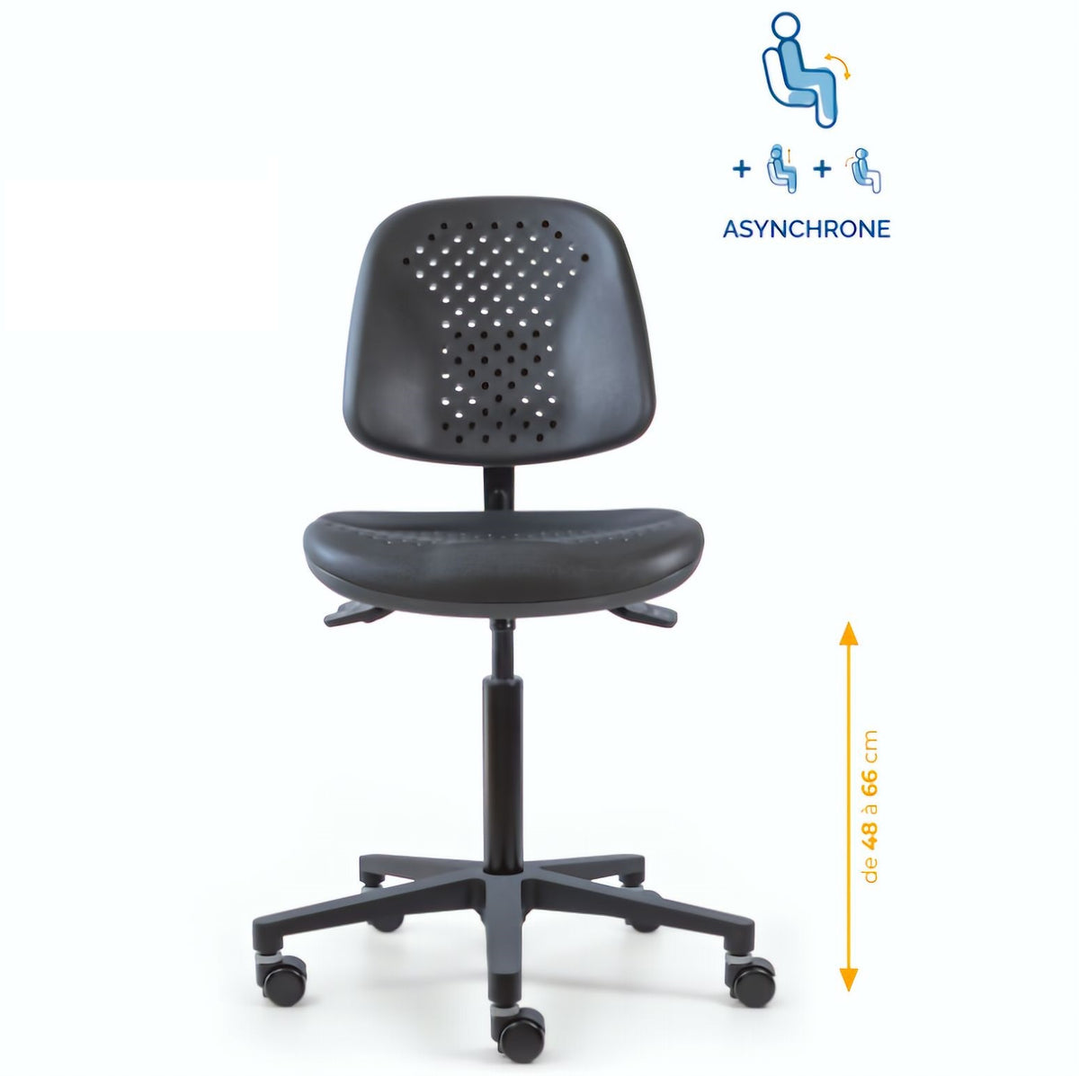 Chaise polyuréthane, Chaise atelier polyuréthane, chaise pour atelier polyuréthane, siège pour atelier, siège atelier polyuréthane, chaise polyuréthane perforé, siège microtechnique, chaise d'atelier pour industrie, chaise d'atelier esat, mobilier de bure