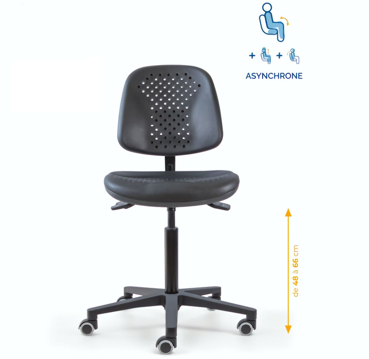Chaise polyuréthane, Chaise atelier polyuréthane, chaise pour atelier polyuréthane, siège pour atelier, siège atelier polyuréthane, chaise polyuréthane perforé, siège microtechnique, chaise d'atelier pour industrie, chaise d'atelier esat, mobilier de bure