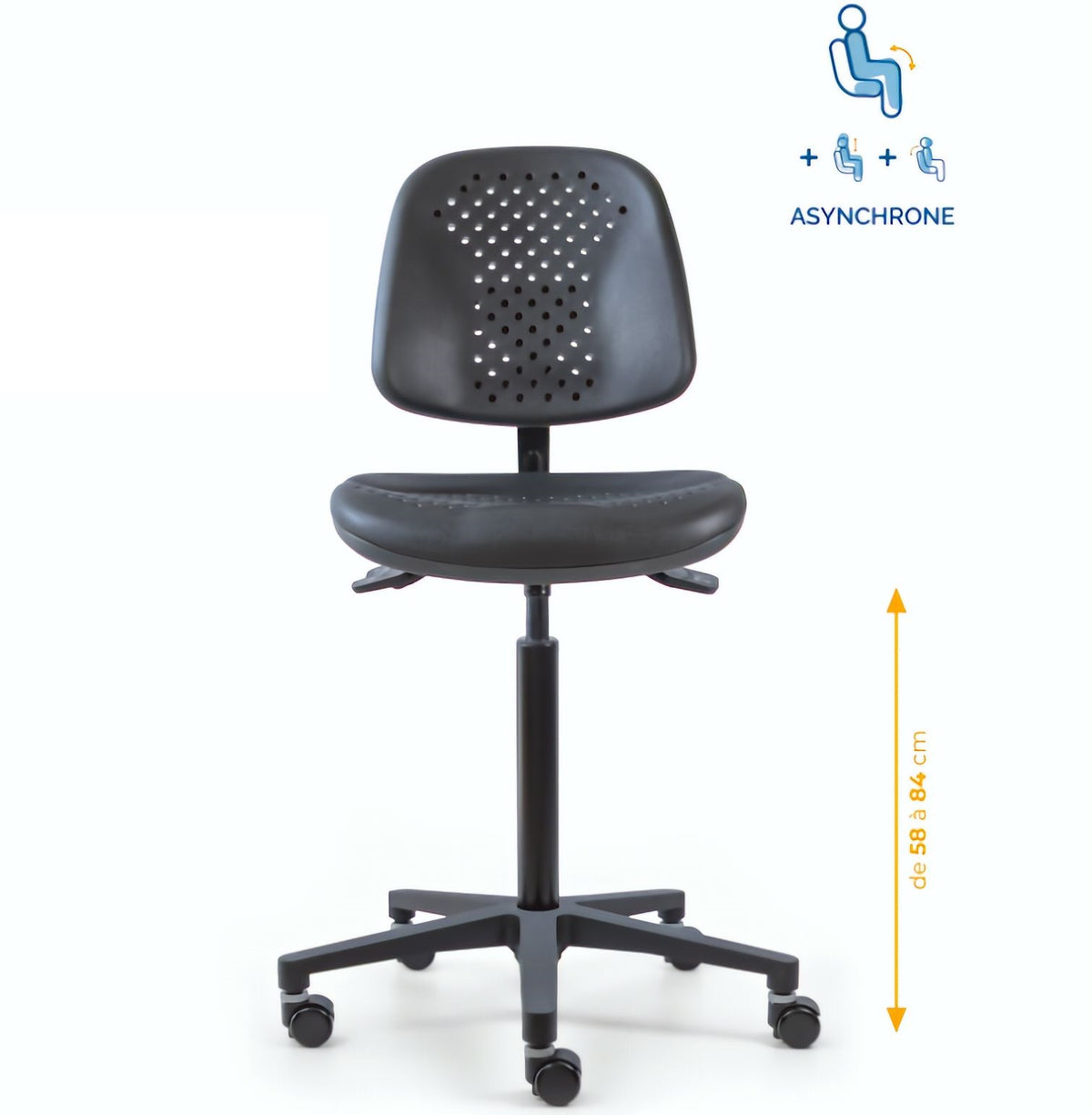 Chaise polyuréthane, Chaise atelier polyuréthane, chaise pour atelier polyuréthane, siège pour atelier, siège atelier polyuréthane, chaise polyuréthane perforé, siège microtechnique, chaise d'atelier pour industrie, chaise d'atelier esat, mobilier de bure