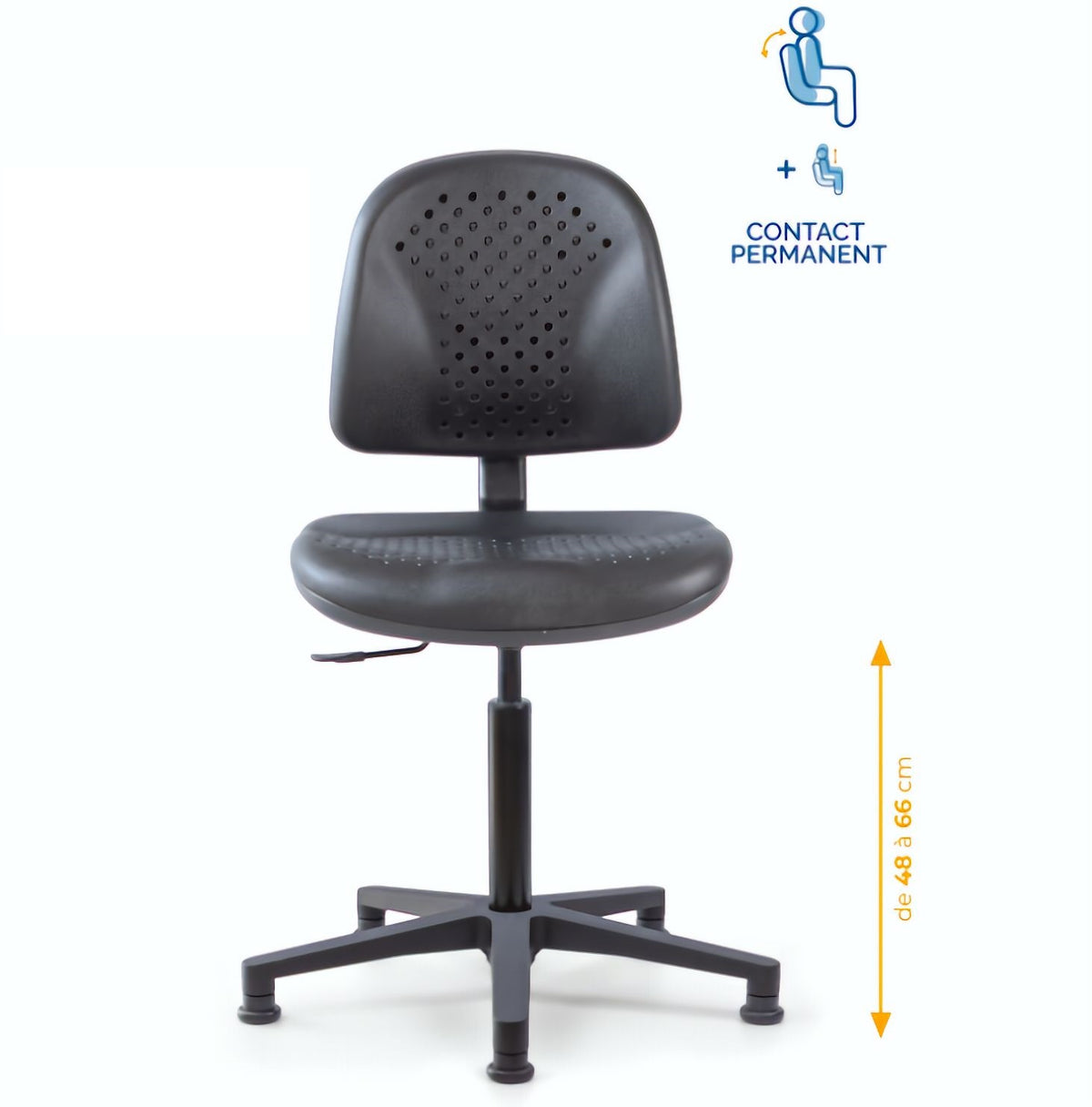 Chaise polyuréthane, Chaise atelier polyuréthane, chaise pour atelier polyuréthane, siège pour atelier, siège atelier polyuréthane, chaise polyuréthane perforé, siège microtechnique, chaise d'atelier pour industrie, chaise d'atelier esat, mobilier de bure