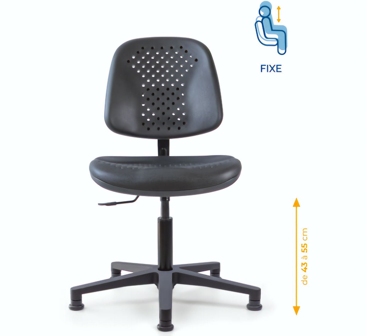 Chaise polyuréthane, Chaise atelier polyuréthane, chaise pour atelier polyuréthane, siège pour atelier, siège atelier polyuréthane, chaise polyuréthane perforé, siège microtechnique, chaise d'atelier pour industrie, chaise d'atelier esat, mobilier de bure