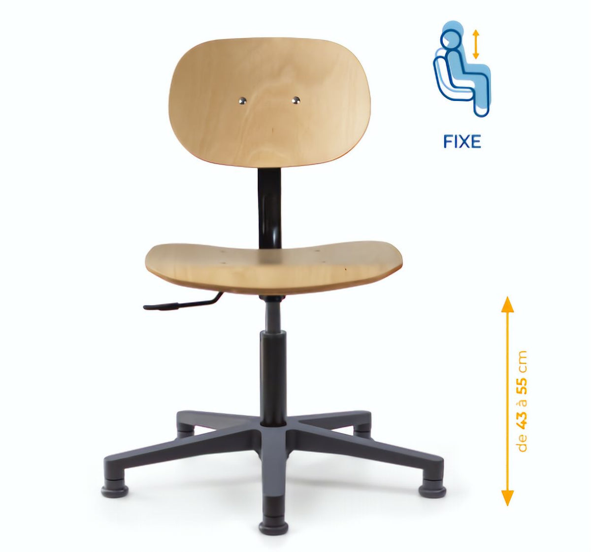 Chaise atelier bois, Chaise d'atelier en bois, chaise atelier en bois ergonomique, chaise atelier asynchrone en bois, chaise d'atelier professionnel, mobilier de bureau, Besançon