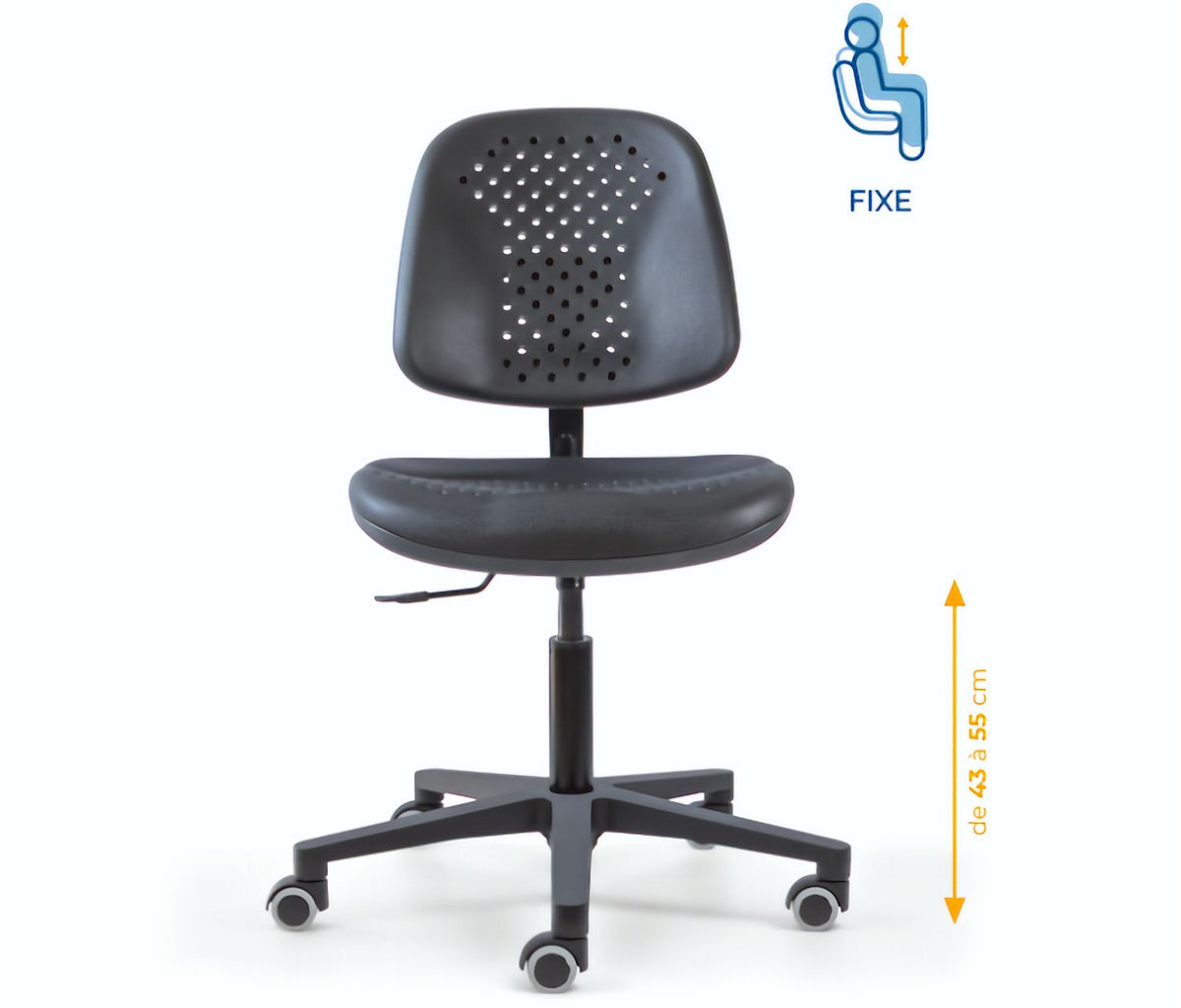 Chaise polyuréthane, Chaise atelier polyuréthane, chaise pour atelier polyuréthane, siège pour atelier, siège atelier polyuréthane, chaise polyuréthane perforé, siège microtechnique, chaise d'atelier pour industrie, chaise d'atelier esat, mobilier de bure