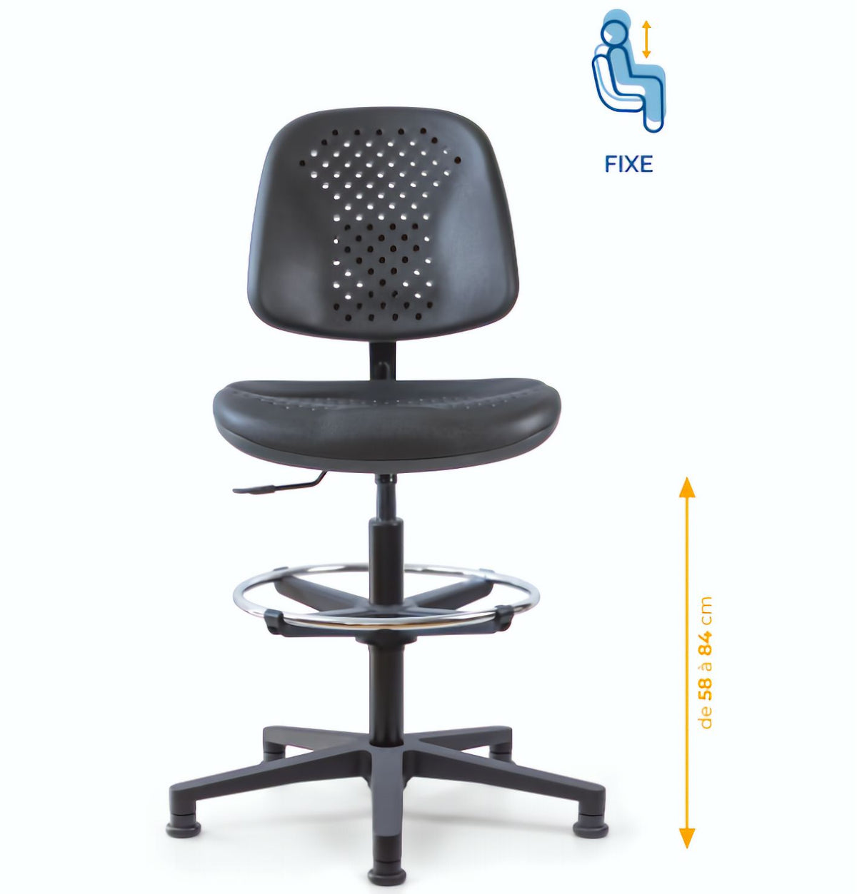 Chaise polyuréthane, Chaise atelier polyuréthane, chaise pour atelier polyuréthane, siège pour atelier, siège atelier polyuréthane, chaise polyuréthane perforé, siège microtechnique, chaise d'atelier pour industrie, chaise d'atelier esat, mobilier de bure