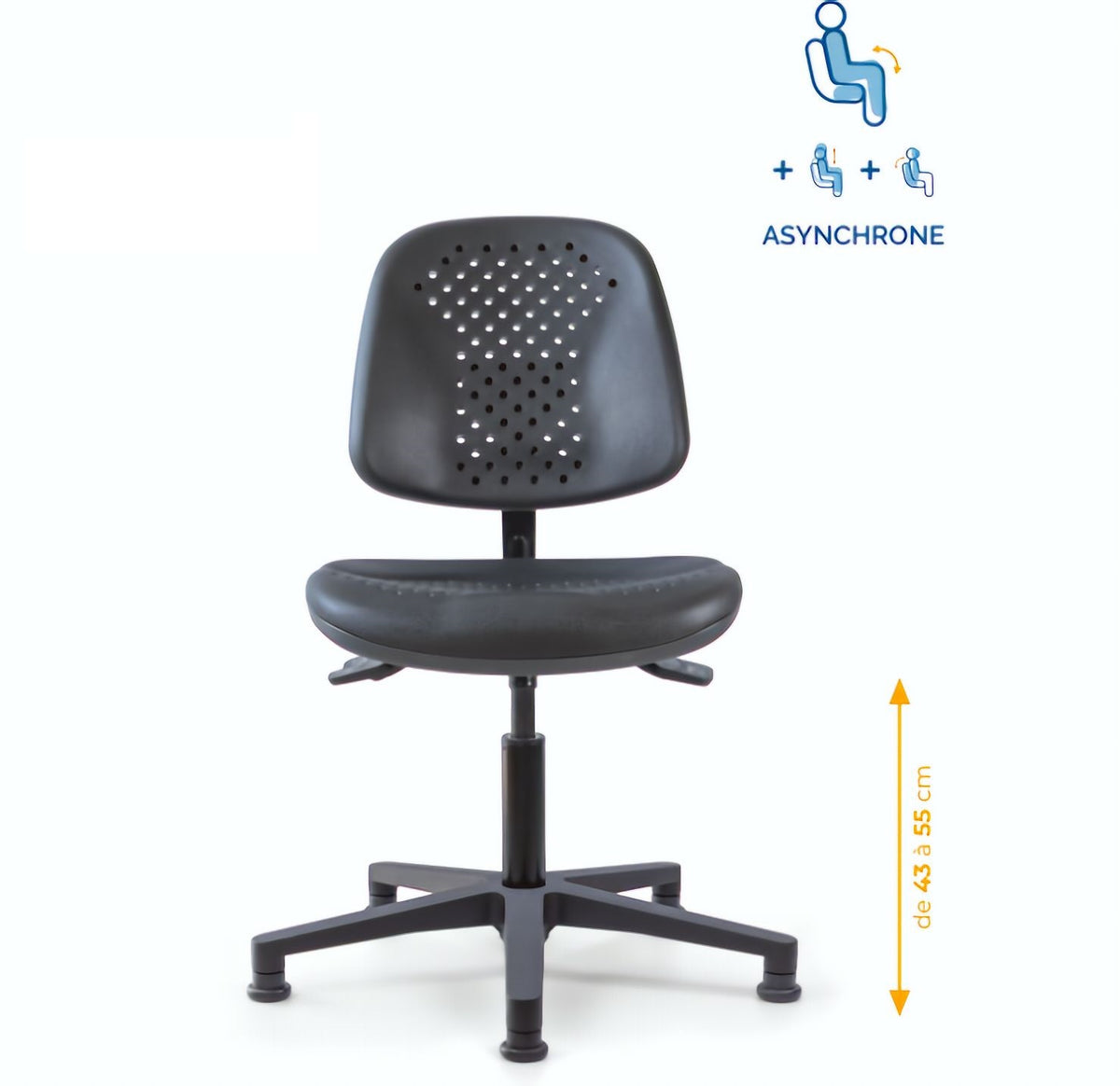 Chaise polyuréthane, Chaise atelier polyuréthane, chaise pour atelier polyuréthane, siège pour atelier, siège atelier polyuréthane, chaise polyuréthane perforé, siège microtechnique, chaise d'atelier pour industrie, chaise d'atelier esat, mobilier de bure