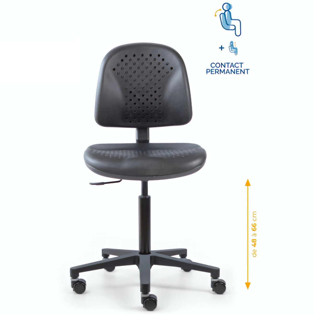 Chaise polyuréthane, Chaise atelier polyuréthane, chaise pour atelier polyuréthane, siège pour atelier, siège atelier polyuréthane, chaise polyuréthane perforé, siège microtechnique, chaise d'atelier pour industrie, chaise d'atelier esat, mobilier de bure