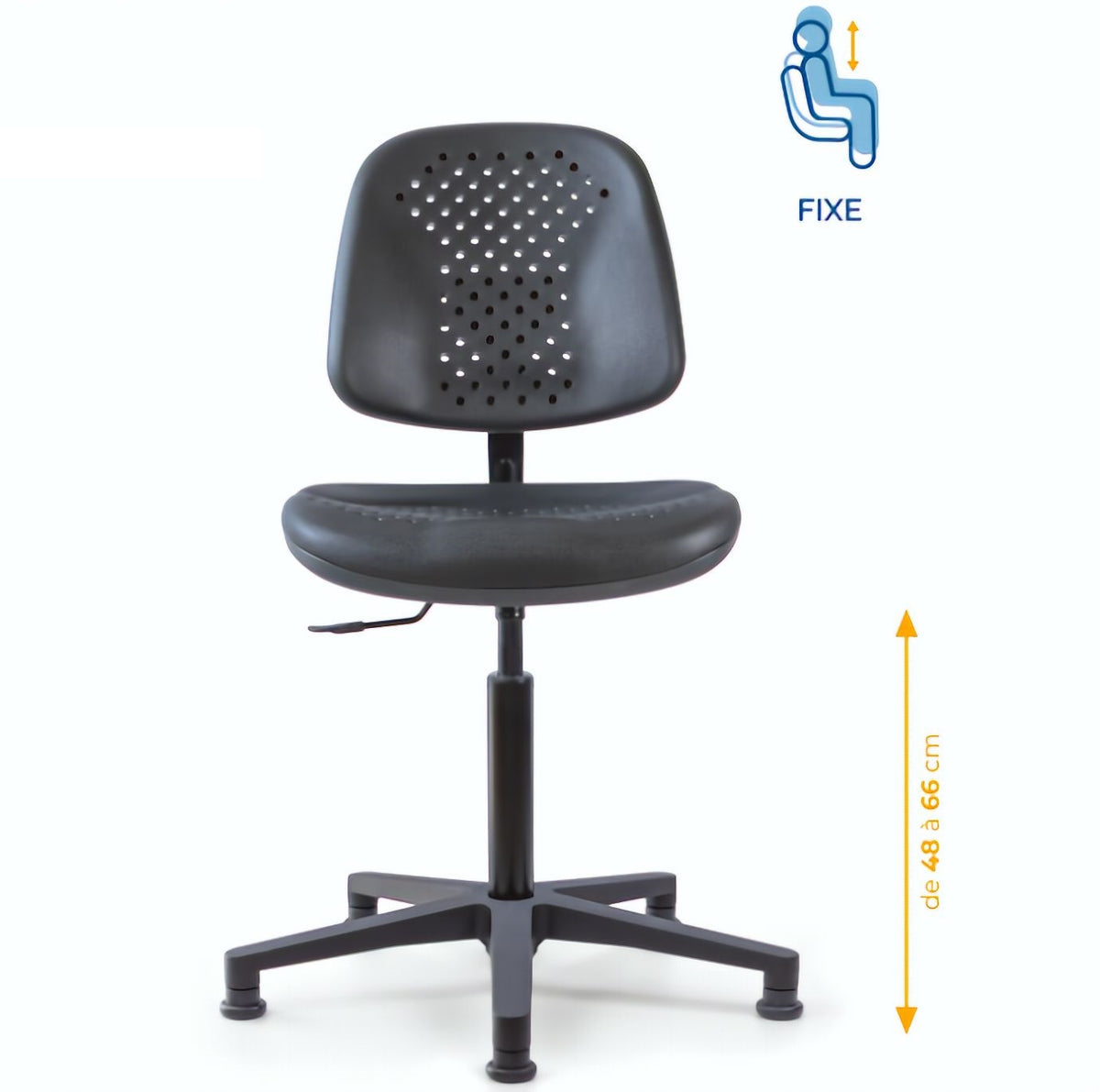 Chaise polyuréthane, Chaise atelier polyuréthane, chaise pour atelier polyuréthane, siège pour atelier, siège atelier polyuréthane, chaise polyuréthane perforé, siège microtechnique, chaise d'atelier pour industrie, chaise d'atelier esat, mobilier de bure
