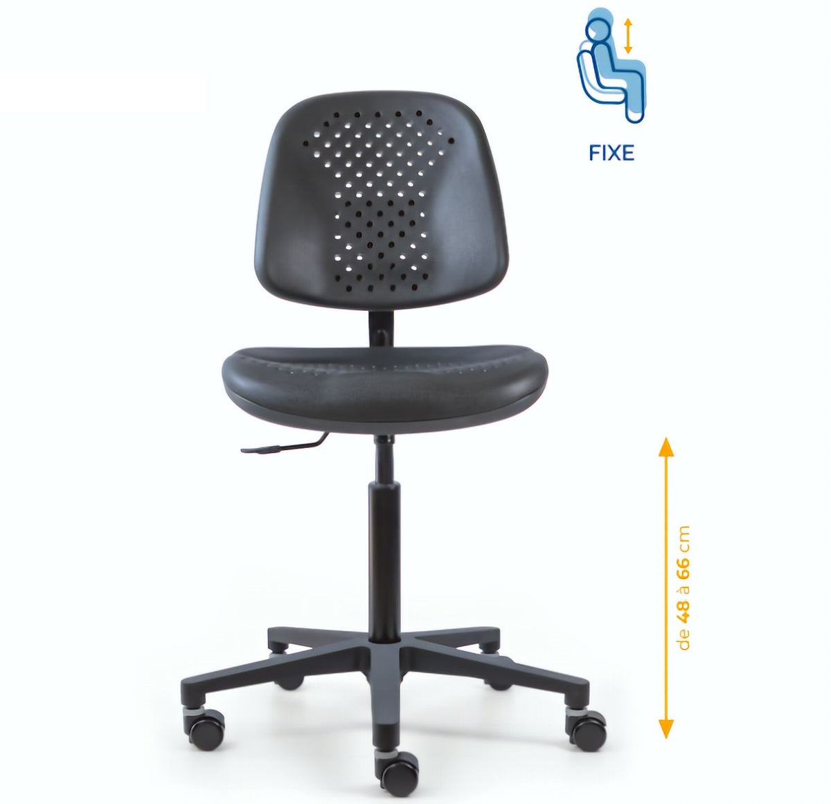 Chaise polyuréthane, Chaise atelier polyuréthane, chaise pour atelier polyuréthane, siège pour atelier, siège atelier polyuréthane, chaise polyuréthane perforé, siège microtechnique, chaise d'atelier pour industrie, chaise d'atelier esat, mobilier de bure