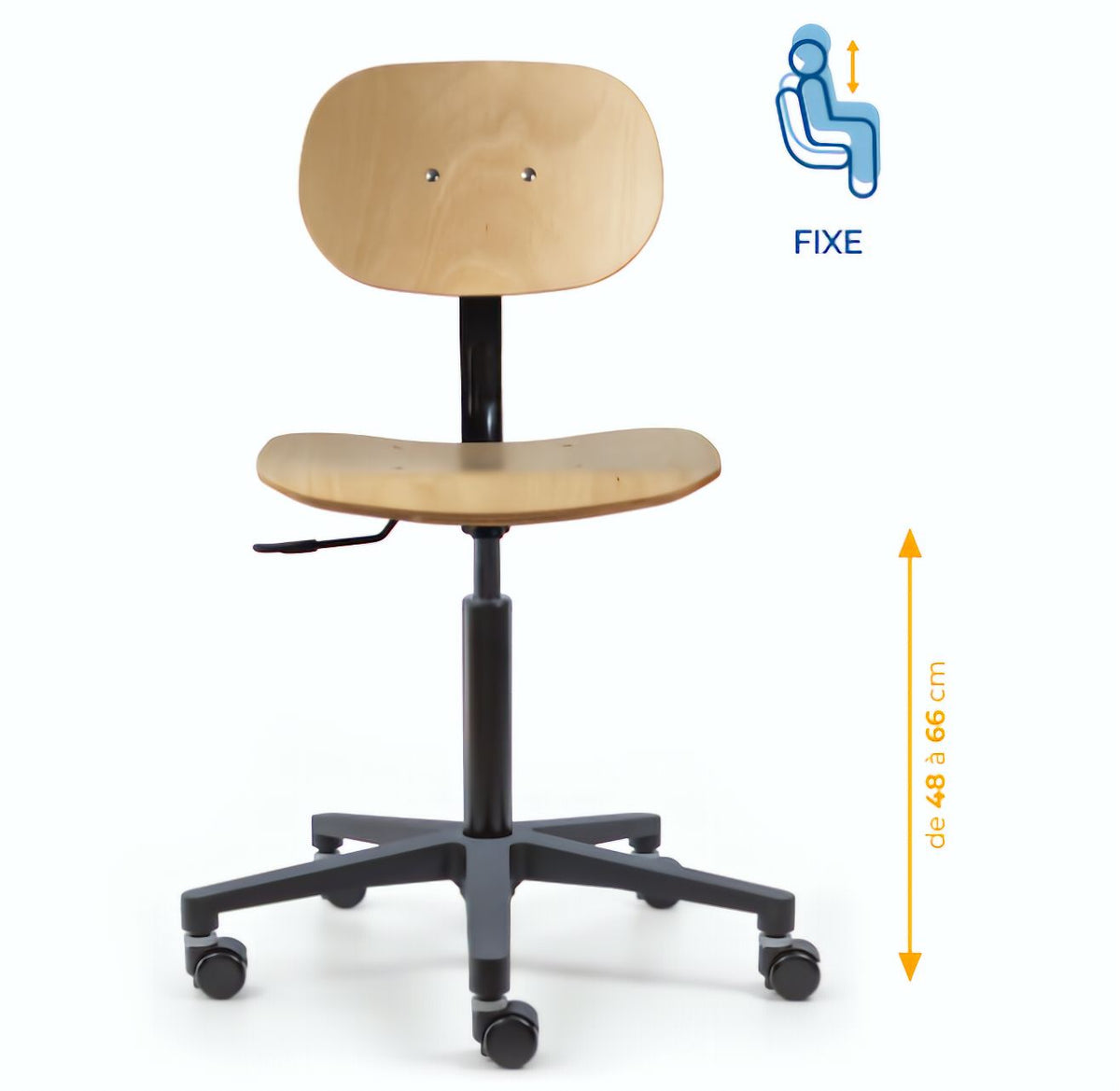 Chaise atelier bois, Chaise d'atelier en bois, chaise atelier en bois ergonomique, chaise atelier asynchrone en bois, chaise d'atelier professionnel, mobilier de bureau, Besançon