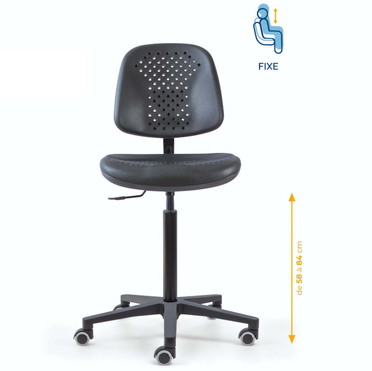 Chaise polyuréthane, Chaise atelier polyuréthane, chaise pour atelier polyuréthane, siège pour atelier, siège atelier polyuréthane, chaise polyuréthane perforé, siège microtechnique, chaise d'atelier pour industrie, chaise d'atelier esat, mobilier de bure